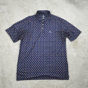 RHOBACK Polo Shirt Mens Large L Blue Dog Pup Ball Golf The Sit All Over Print